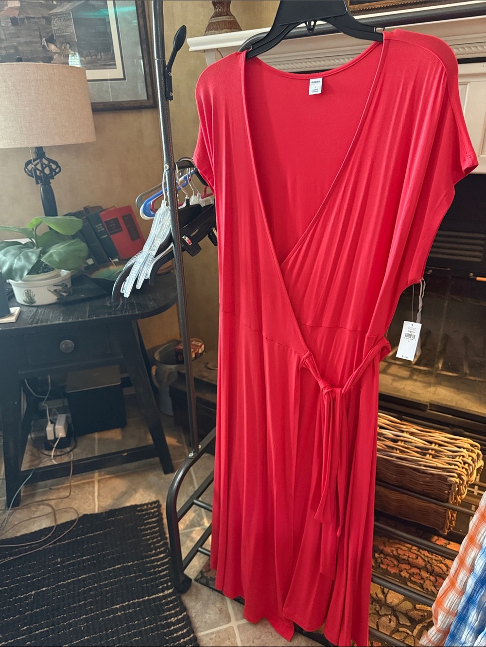 Old Navy Red Wrap-Style Maxi Dress with Tie Waist 0079